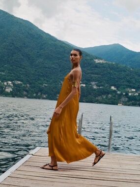 Zara Satin Midi V-Neckline Dress With Accessory & Chain Detail Bohemian Goddess